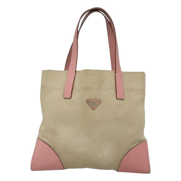 PRADA Tote Bag Canvas Beige Silver - Picture 2 of 12